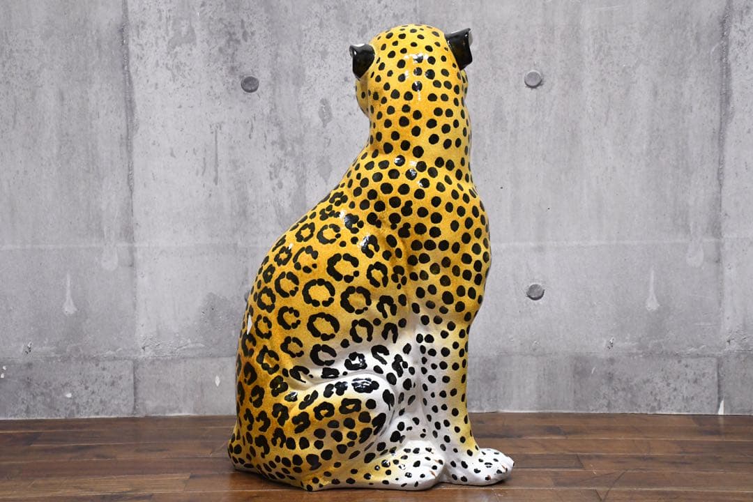 EEK20 イタリア製 ヒョウ/豹 陶器オブジェ レオパード インテリア 置物