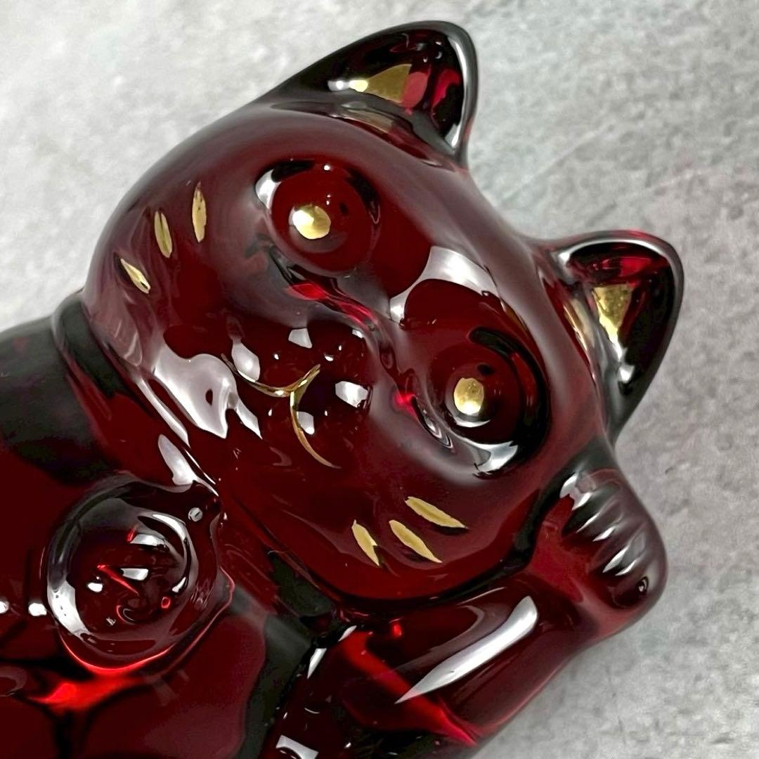 激レア★バカラ 招き猫 レッド クリスタルガラス 幸運 縁起物 ラッキーキャット