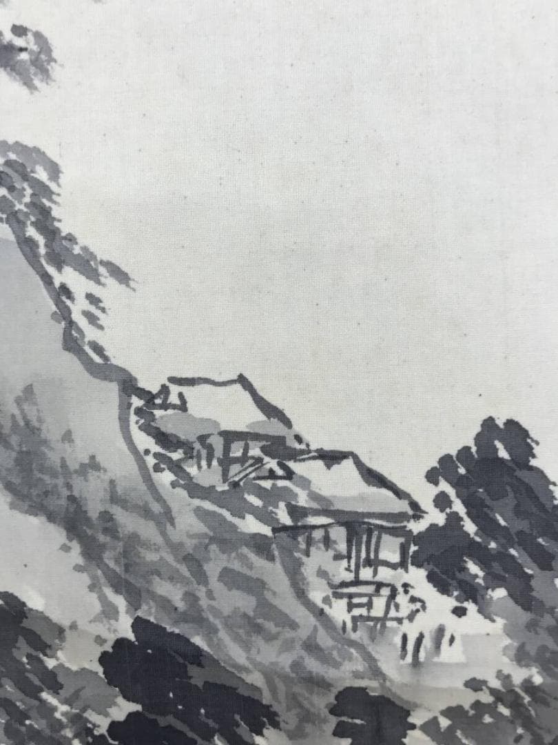 真作/青坡/湖山清遠図/湖山漁舟/山水図/掛軸☆宝船☆AH-589