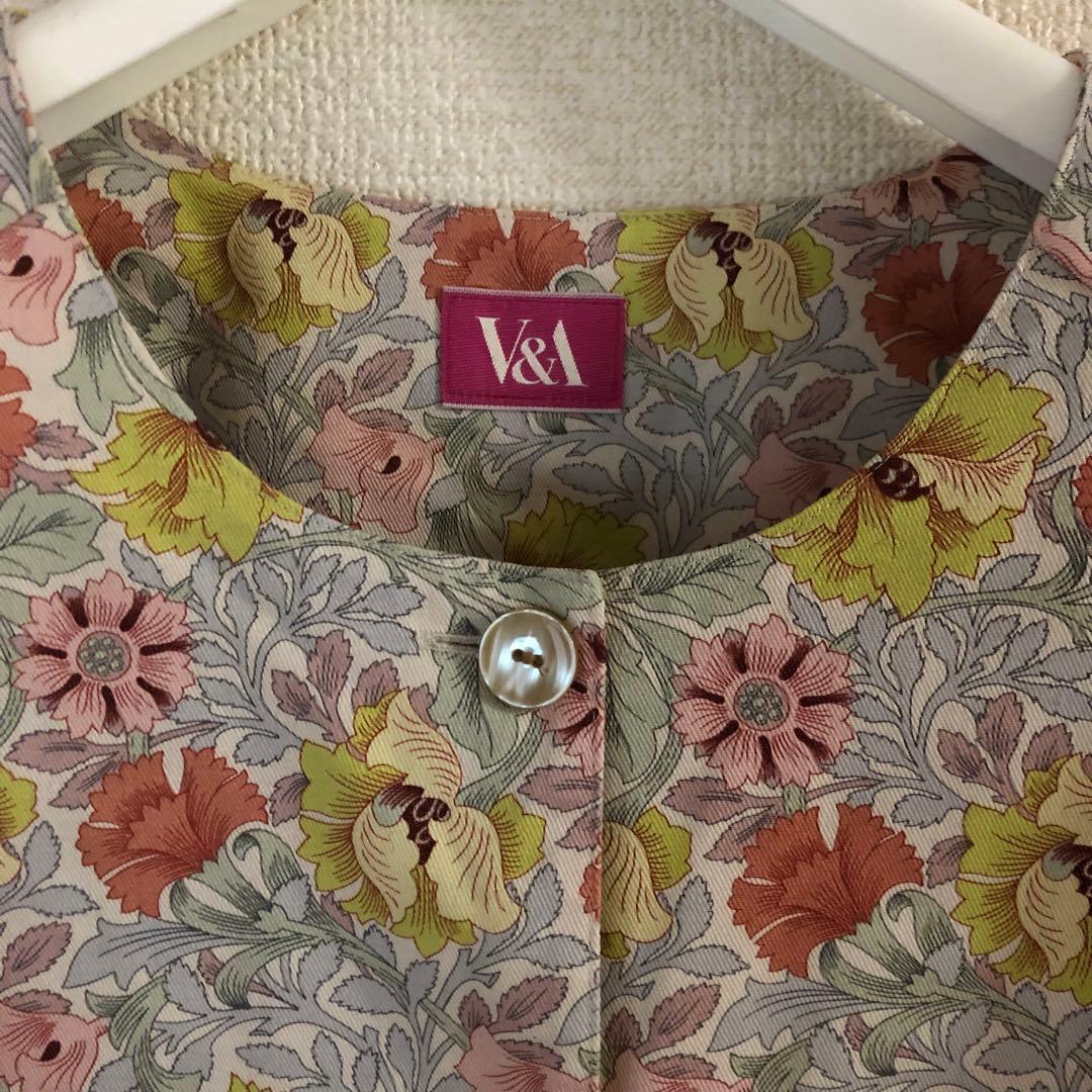 未使用 V&A花柄エプロン 前開き 日本製