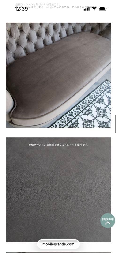 【モビリグランデ】ラウンジチェア 2人掛けソファ ベルベットグレーｘ猫脚ライト