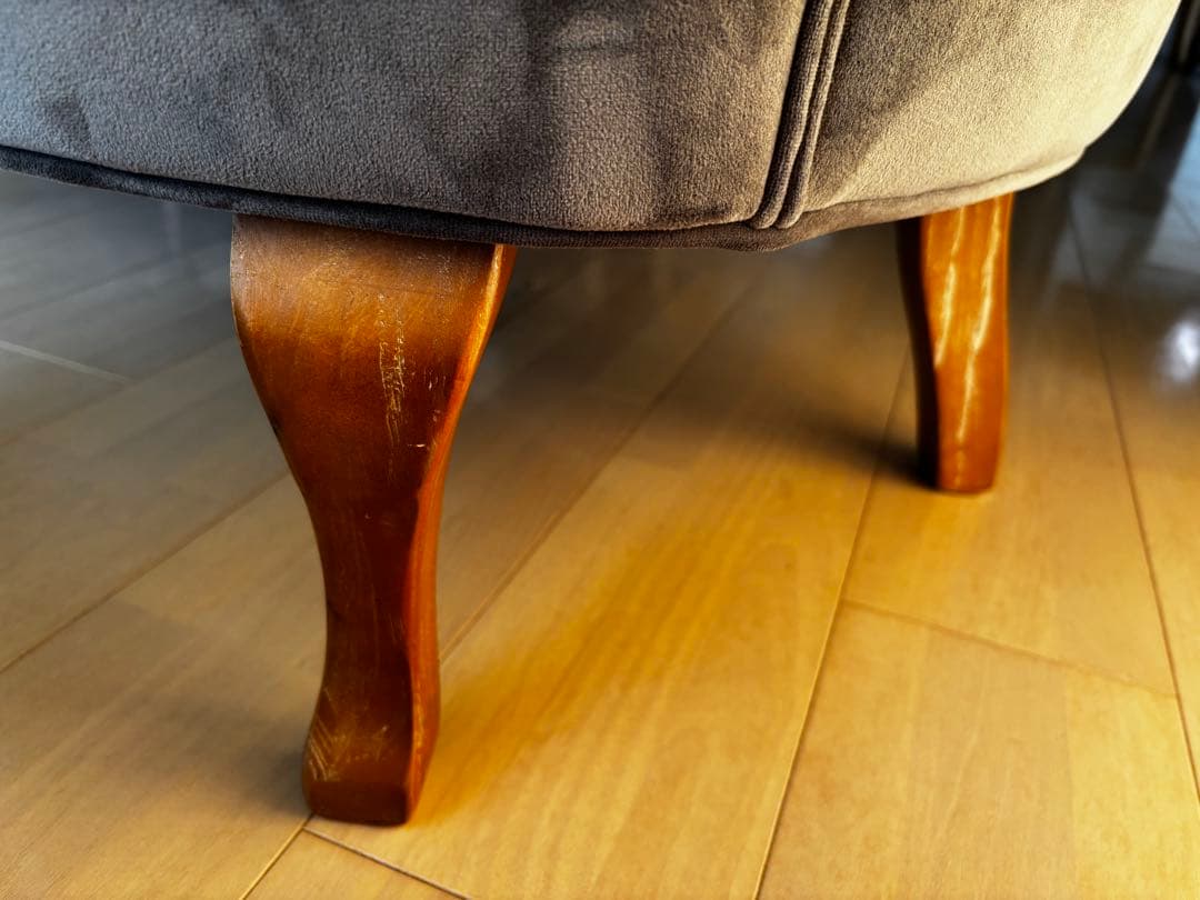 【モビリグランデ】ラウンジチェア 2人掛けソファ ベルベットグレーｘ猫脚ライト