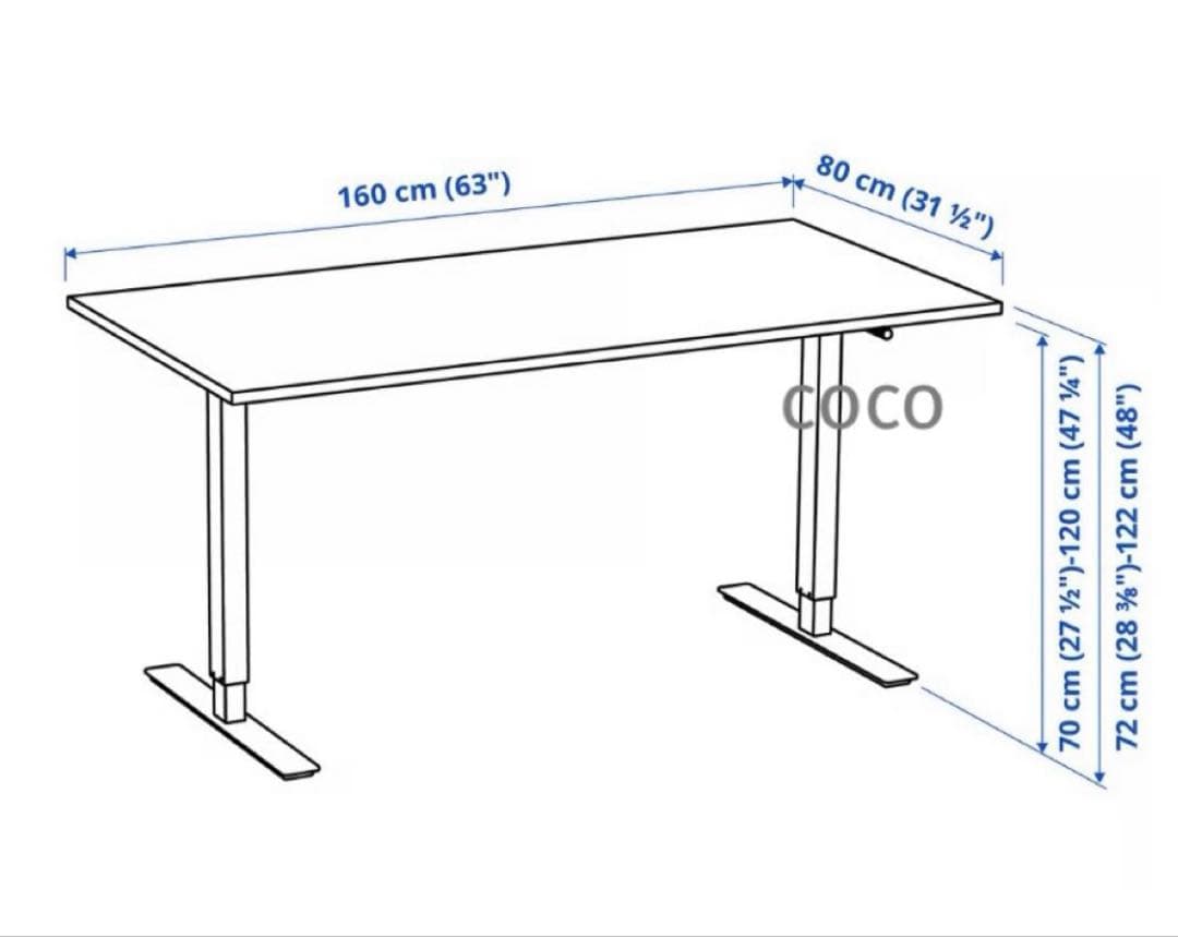 学習机 昇降式デスクIKEA イケアTROTTENトロッテン160×80