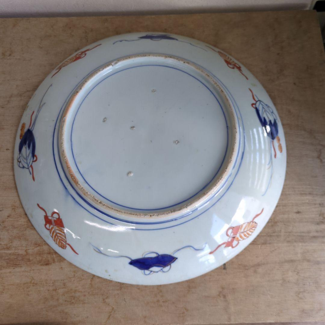 骨董 伊万里 直径45.7cm 大皿 染め錦 飾り皿 盛り皿 明治時代