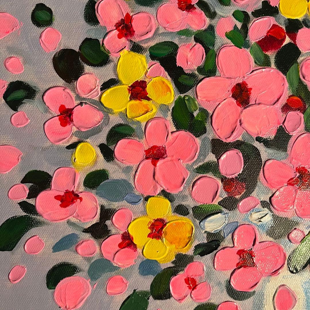 手書き油絵 花瓶の花 肉筆絵画 額付き インテリア 油彩画