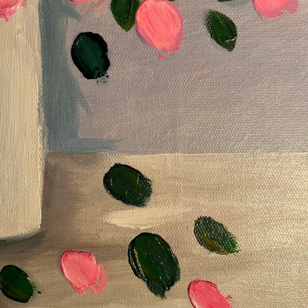 手書き油絵 花瓶の花 肉筆絵画 額付き インテリア 油彩画