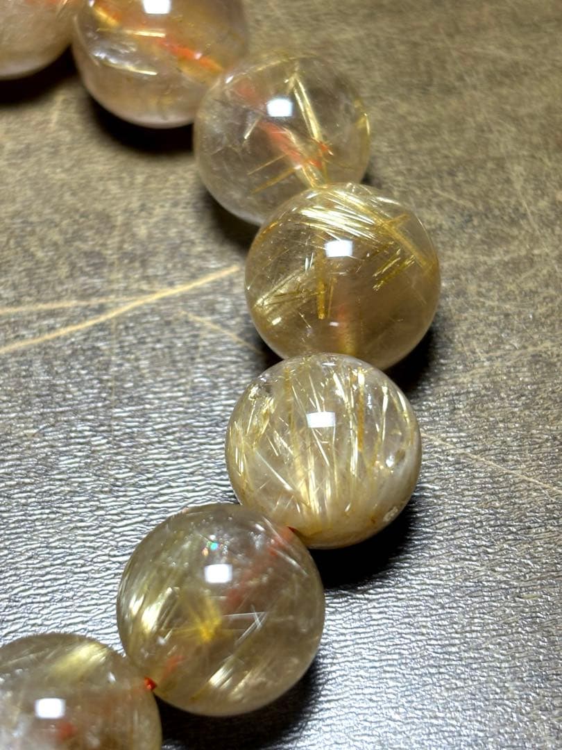 超大玉！ゴールドタイチンルチルブレスレット13.8〜14.6㎜（新品未使用）金運