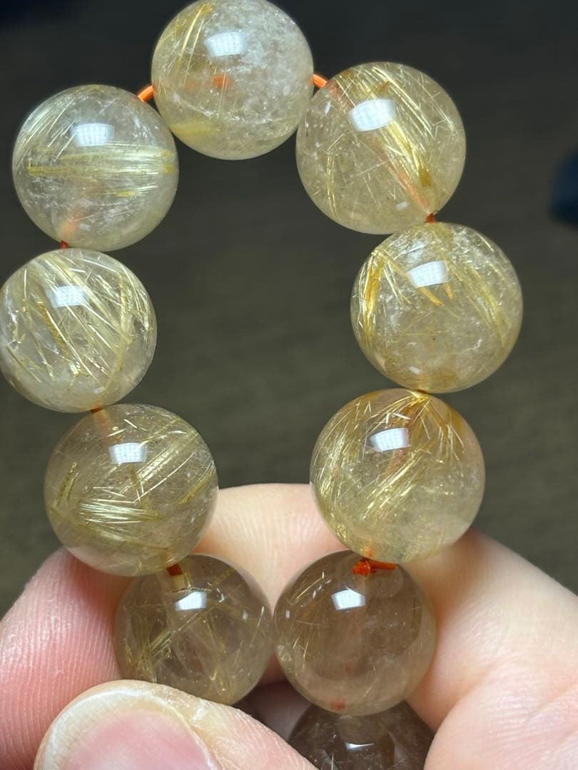 超大玉！ゴールドタイチンルチルブレスレット13.8〜14.6㎜（新品未使用）金運