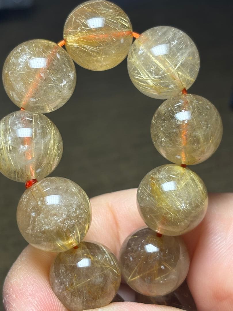 超大玉！ゴールドタイチンルチルブレスレット13.8〜14.6㎜（新品未使用）金運