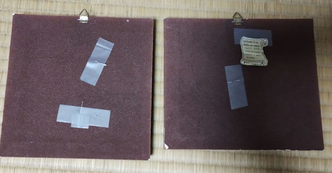 銀板画２点セット 果物のバスケットと風景画の絵画セット