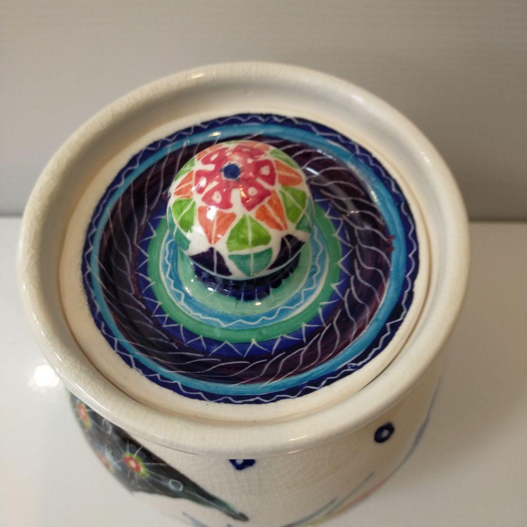 ナツキ　南島焼 沖縄 石垣島 奈美ロリマーさん作品　蓋物大　物入れ　未使用