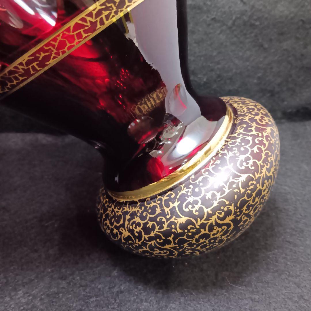 Y3421-2 ボヘミアガラス 金彩 赤ガラス 花瓶 高さ32㎝　SS