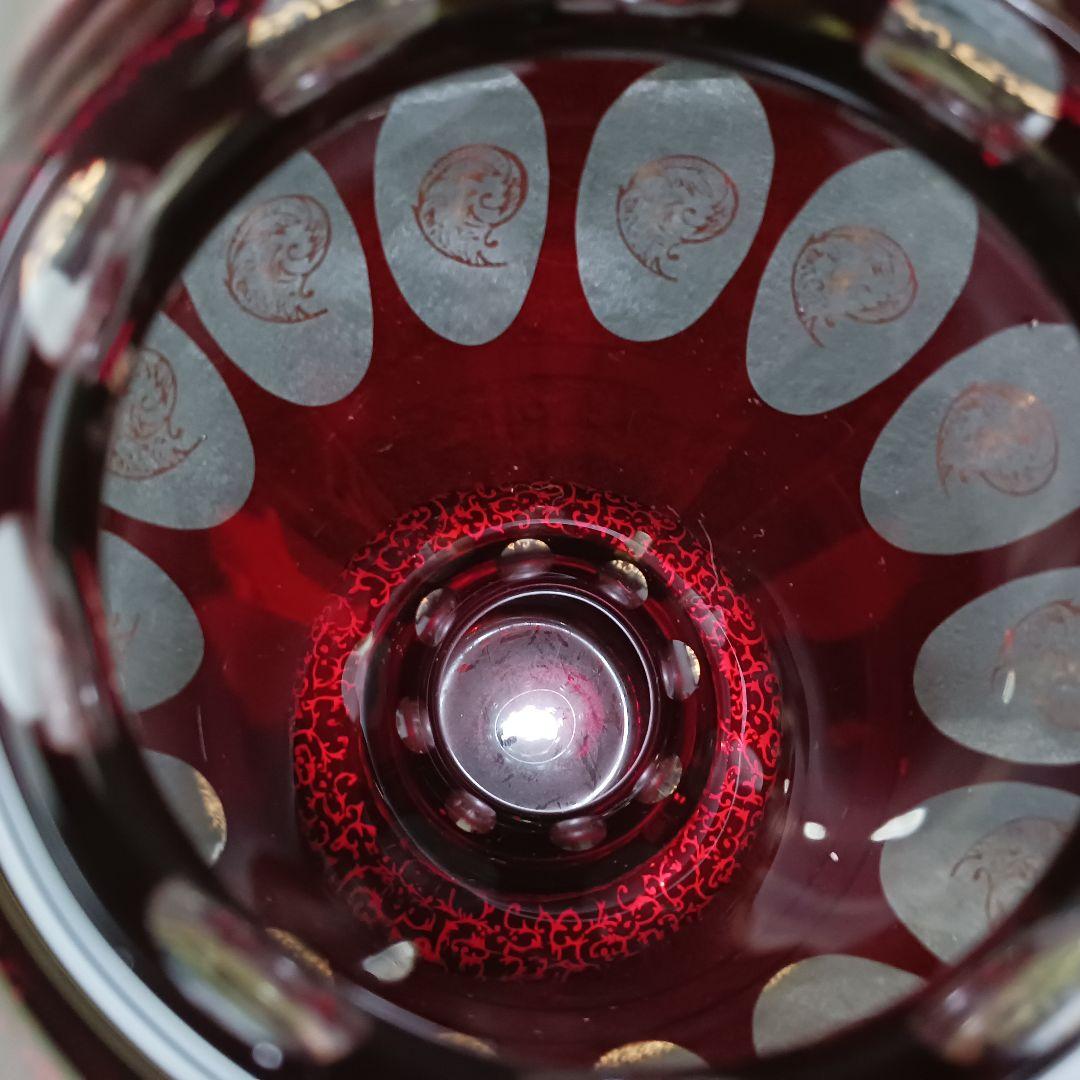 Y3421-2 ボヘミアガラス 金彩 赤ガラス 花瓶 高さ32㎝　SS