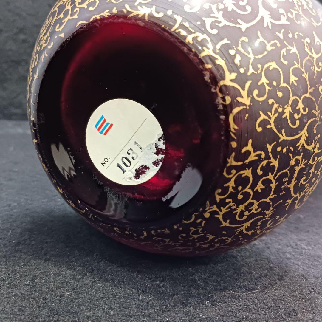 Y3421-2 ボヘミアガラス 金彩 赤ガラス 花瓶 高さ32㎝　SS