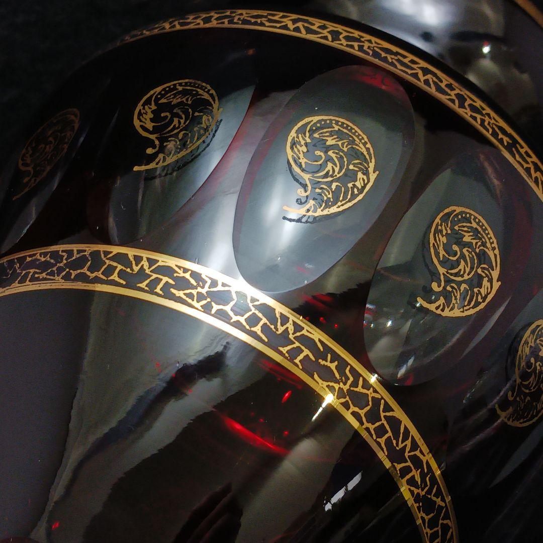 Y3421-2 ボヘミアガラス 金彩 赤ガラス 花瓶 高さ32㎝　SS