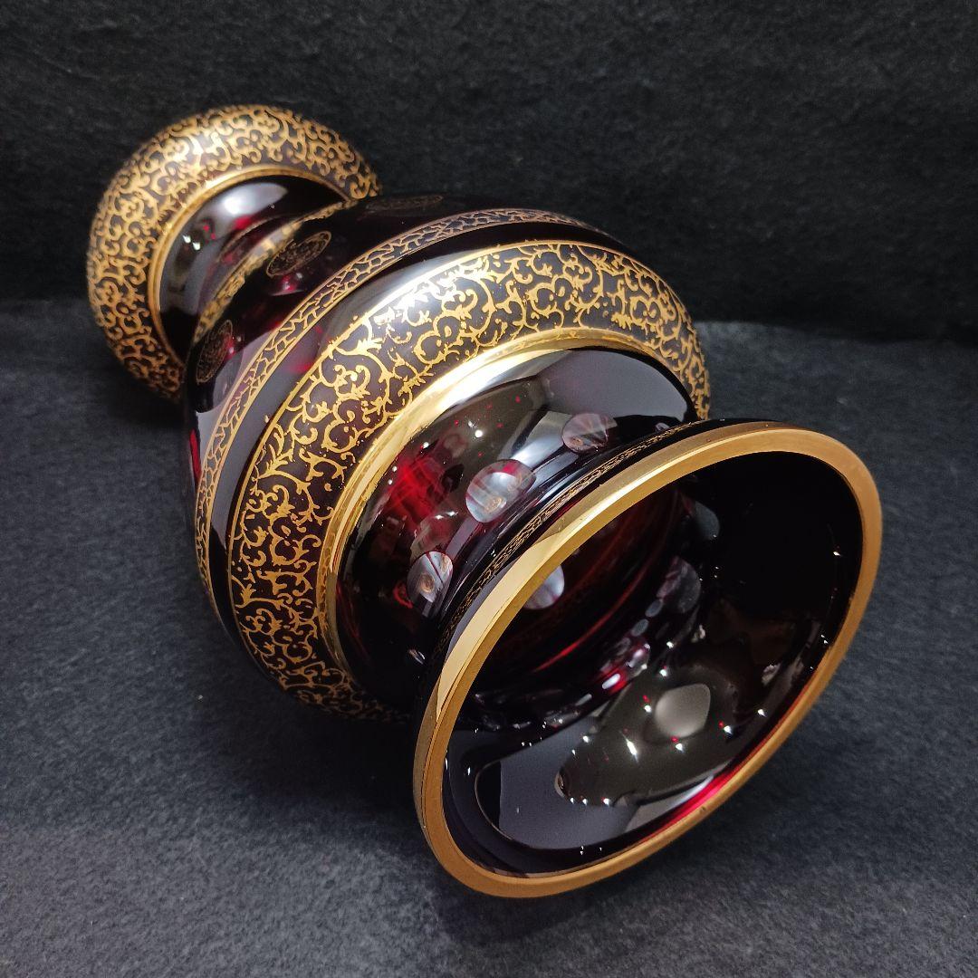 Y3421-2 ボヘミアガラス 金彩 赤ガラス 花瓶 高さ32㎝　SS