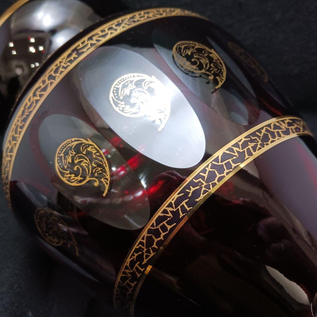 Y3421-2 ボヘミアガラス 金彩 赤ガラス 花瓶 高さ32㎝　SS