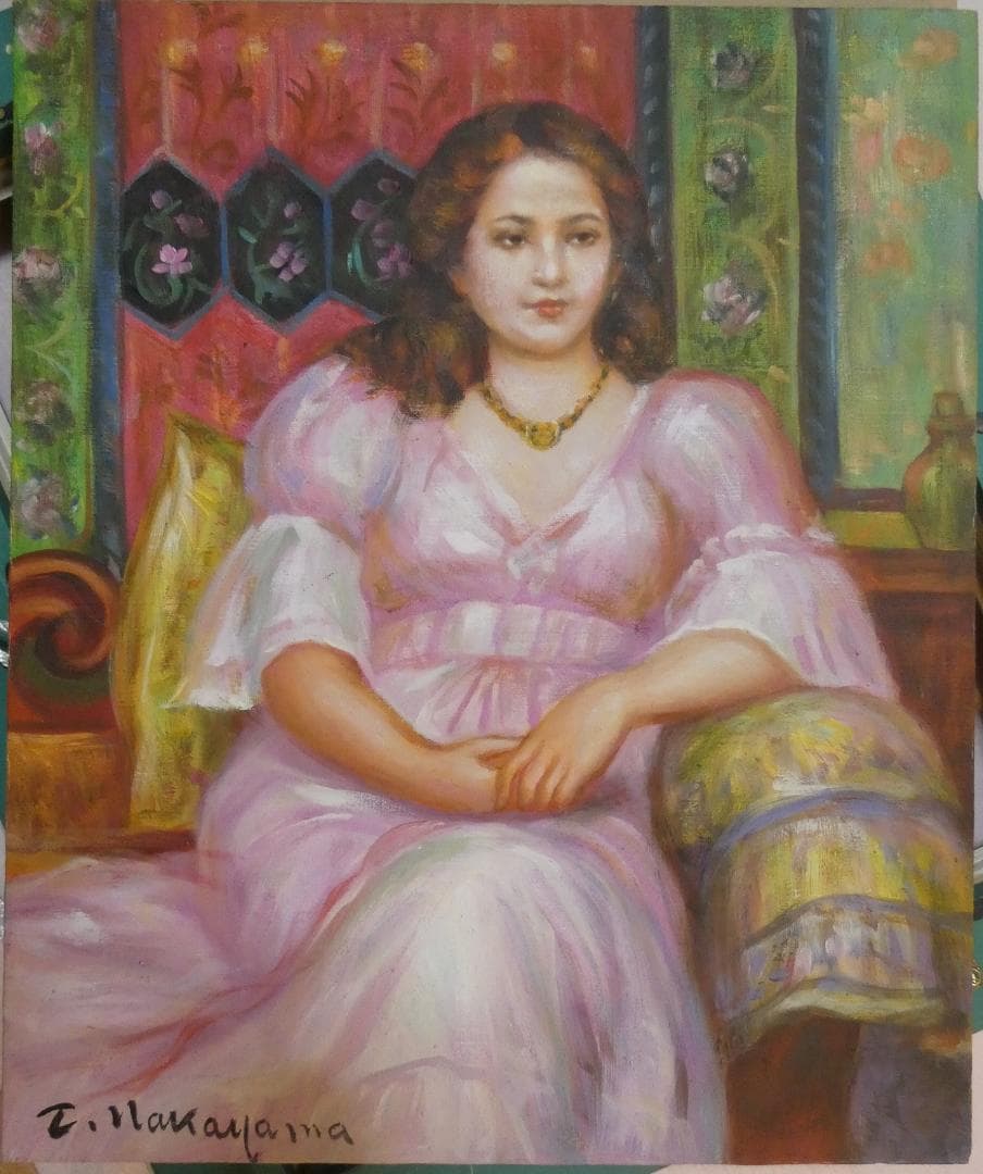 油絵　額付き　中山忠彦　F8 【　憩　】手描き　肉筆