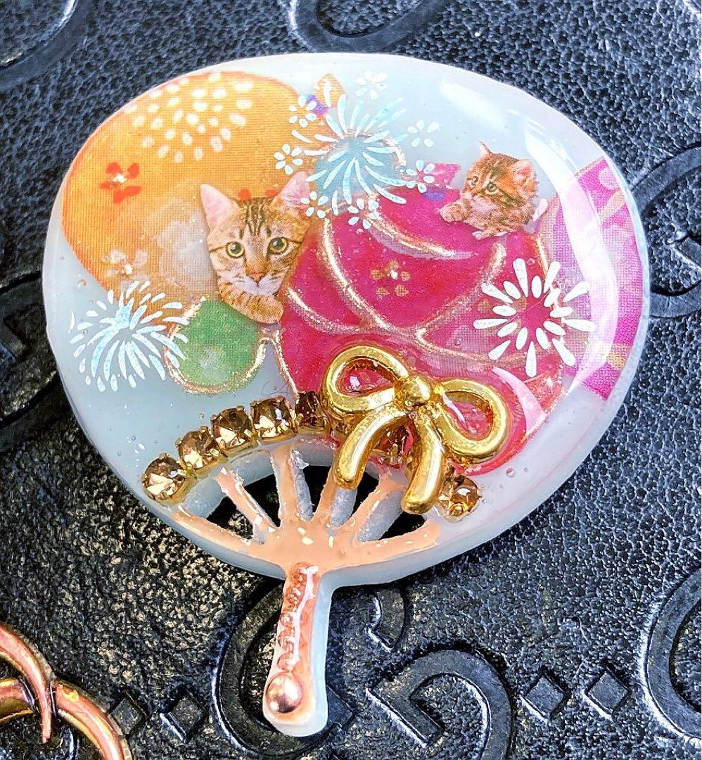 レジンヘアゴム　うちわねこちゃんと夏祭り