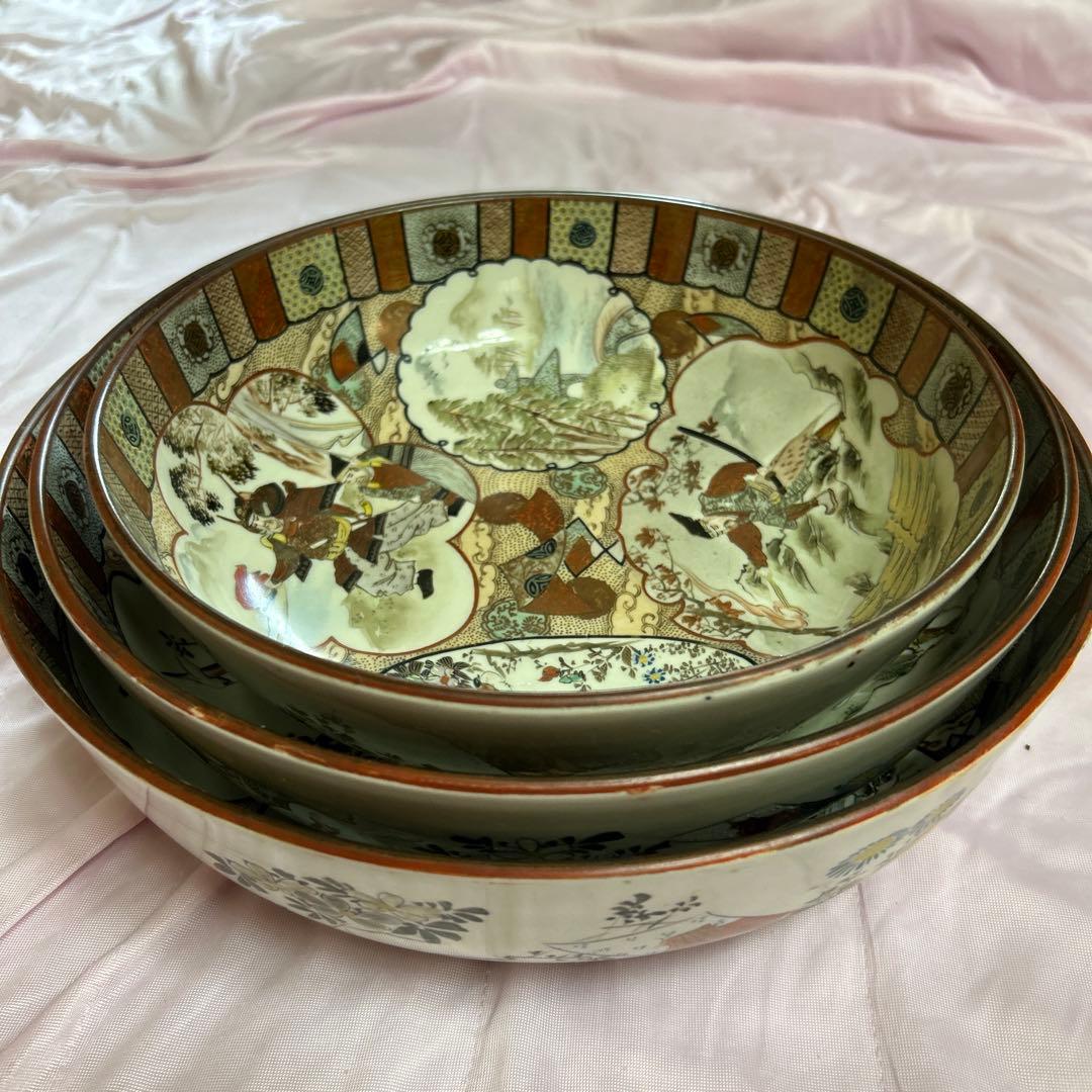 九谷焼　三つ揃鉢大皿30cm アンティーク　骨董品　武者絵