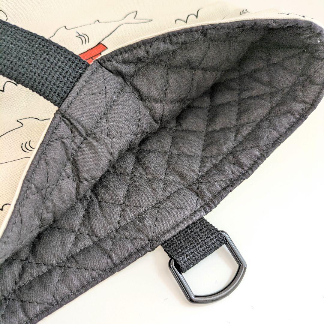 裏地キルティング大きめレッスンバッグ、上履き袋、体操着袋　ジョーズ×ブラック