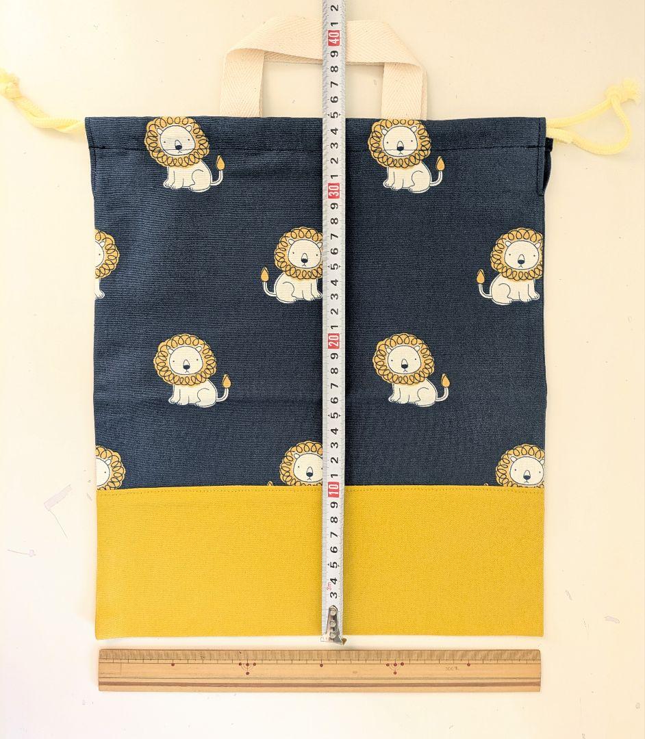 裏地キルティング大きめレッスンバッグ、上履き袋、体操着袋　ジョーズ×ブラック