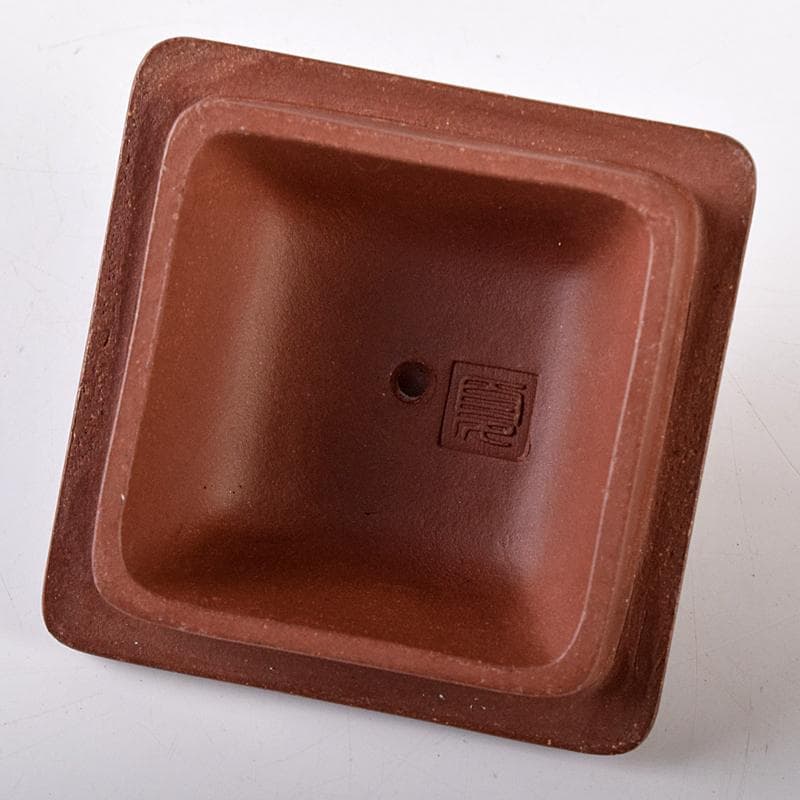 pretty　中国　紫砂朱泥　山水文　四方急須　茶壷　在銘　V　R8216