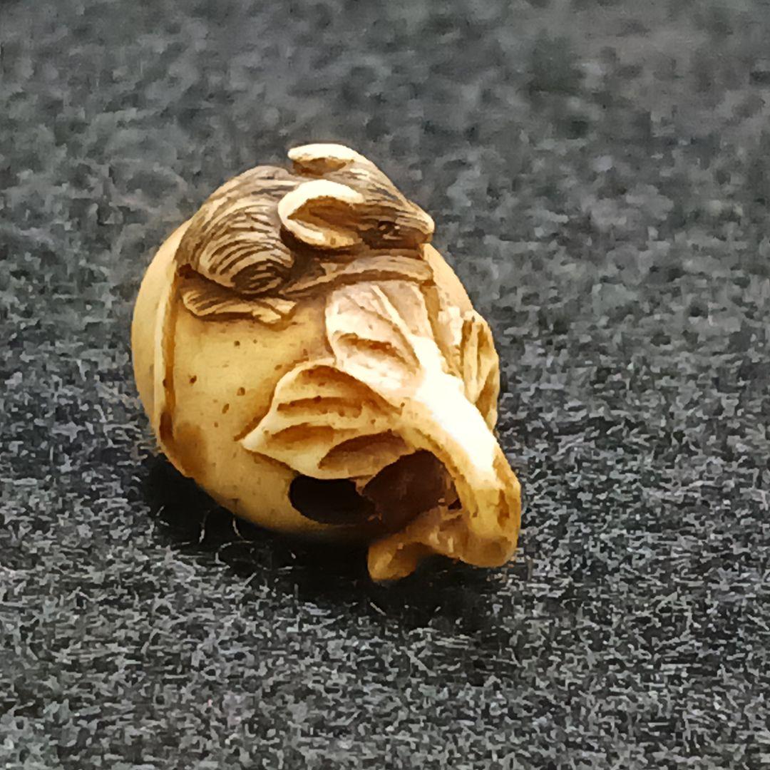 X115-5 江戸期 超極小細工 鼠茄子根付 提物　ひ
