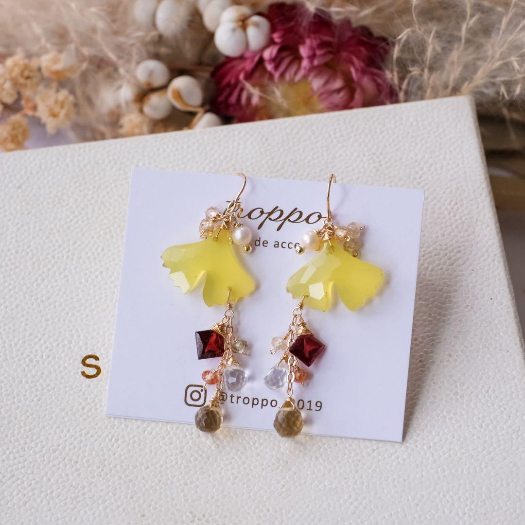 14kgfイチョウカービングピアス/イヤリング