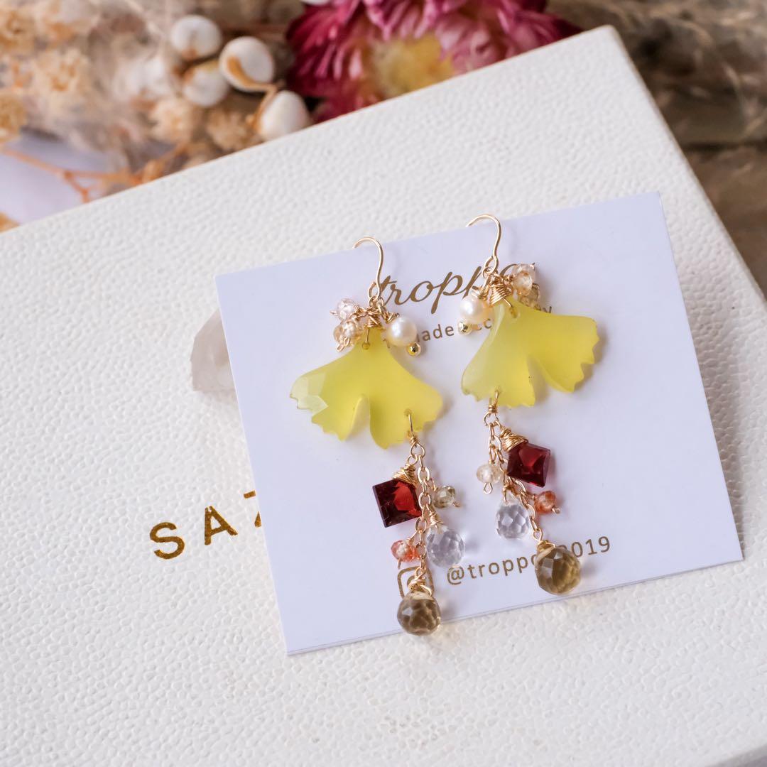 14kgfイチョウカービングピアス/イヤリング