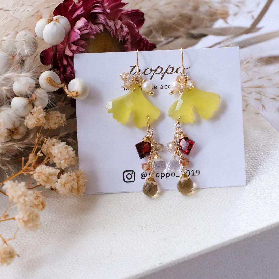 14kgfイチョウカービングピアス/イヤリング