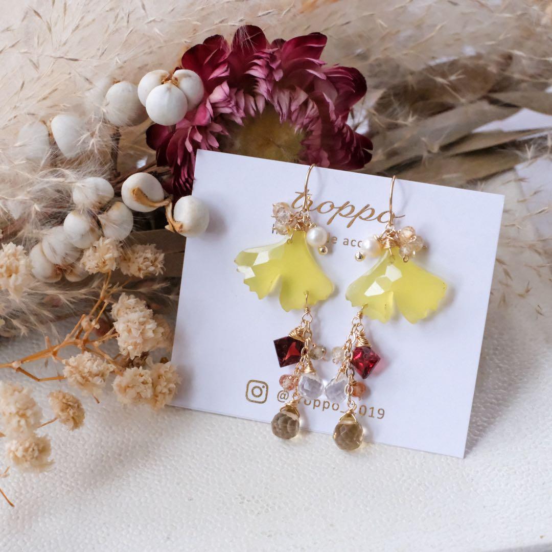 14kgfイチョウカービングピアス/イヤリング