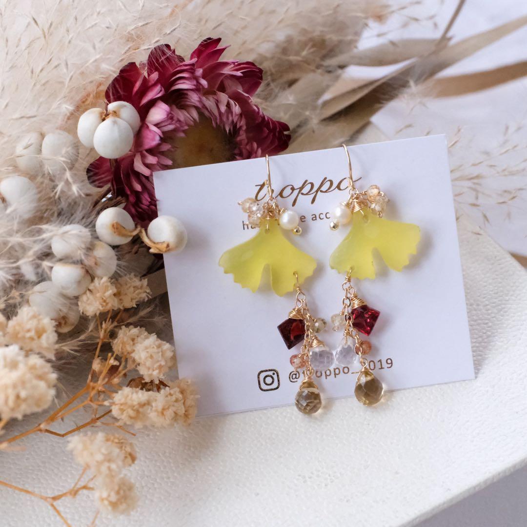 14kgfイチョウカービングピアス/イヤリング