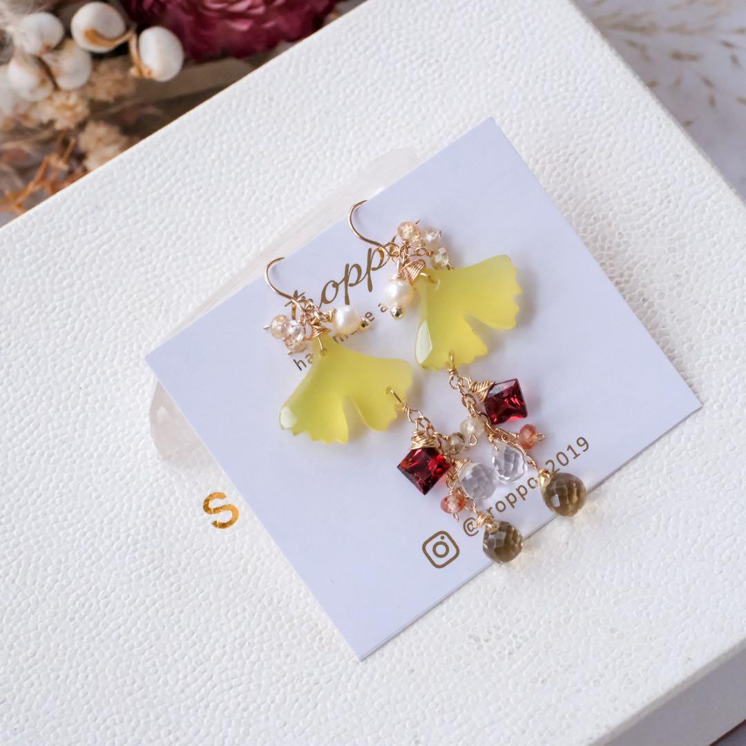 14kgfイチョウカービングピアス/イヤリング