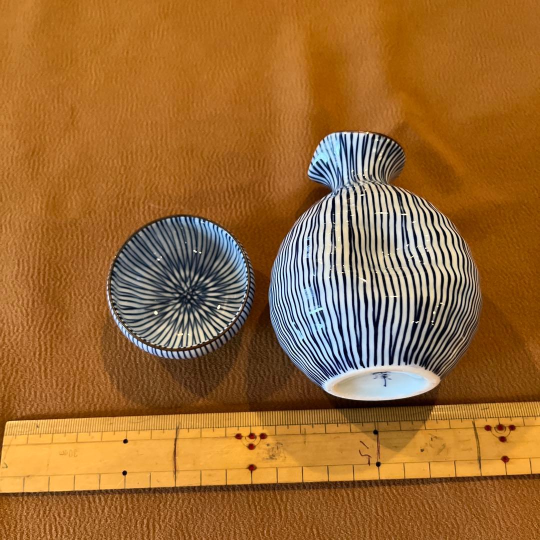 青いストライプ模様の陶器12点セット