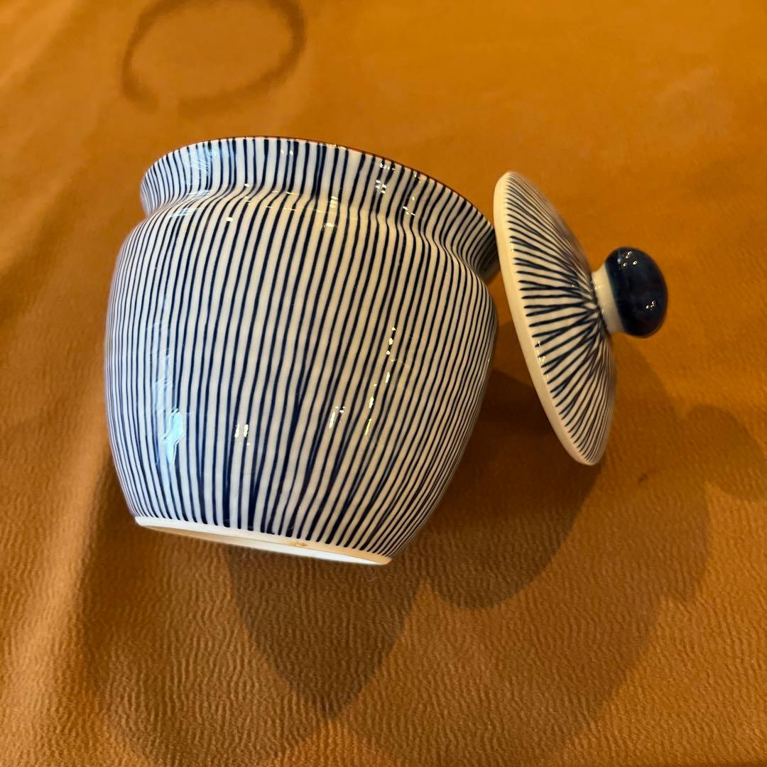 青いストライプ模様の陶器12点セット