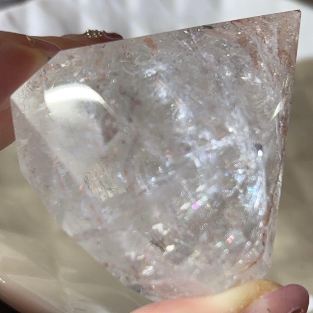 天然石 ピンクアゼツライト ダイヤ型 ピンククリアクォーツ レインボー d495