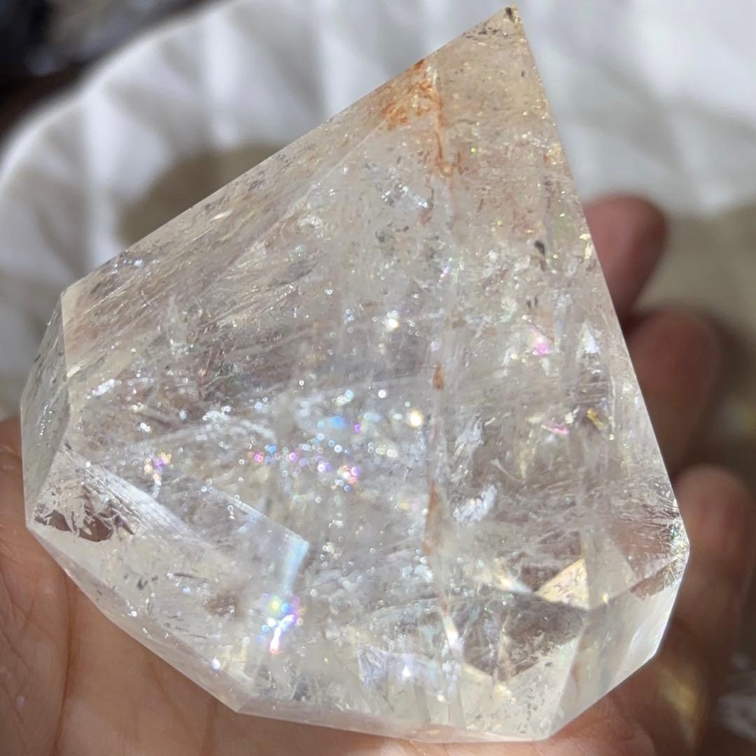 天然石 ピンクアゼツライト ダイヤ型 ピンククリアクォーツ レインボー d495