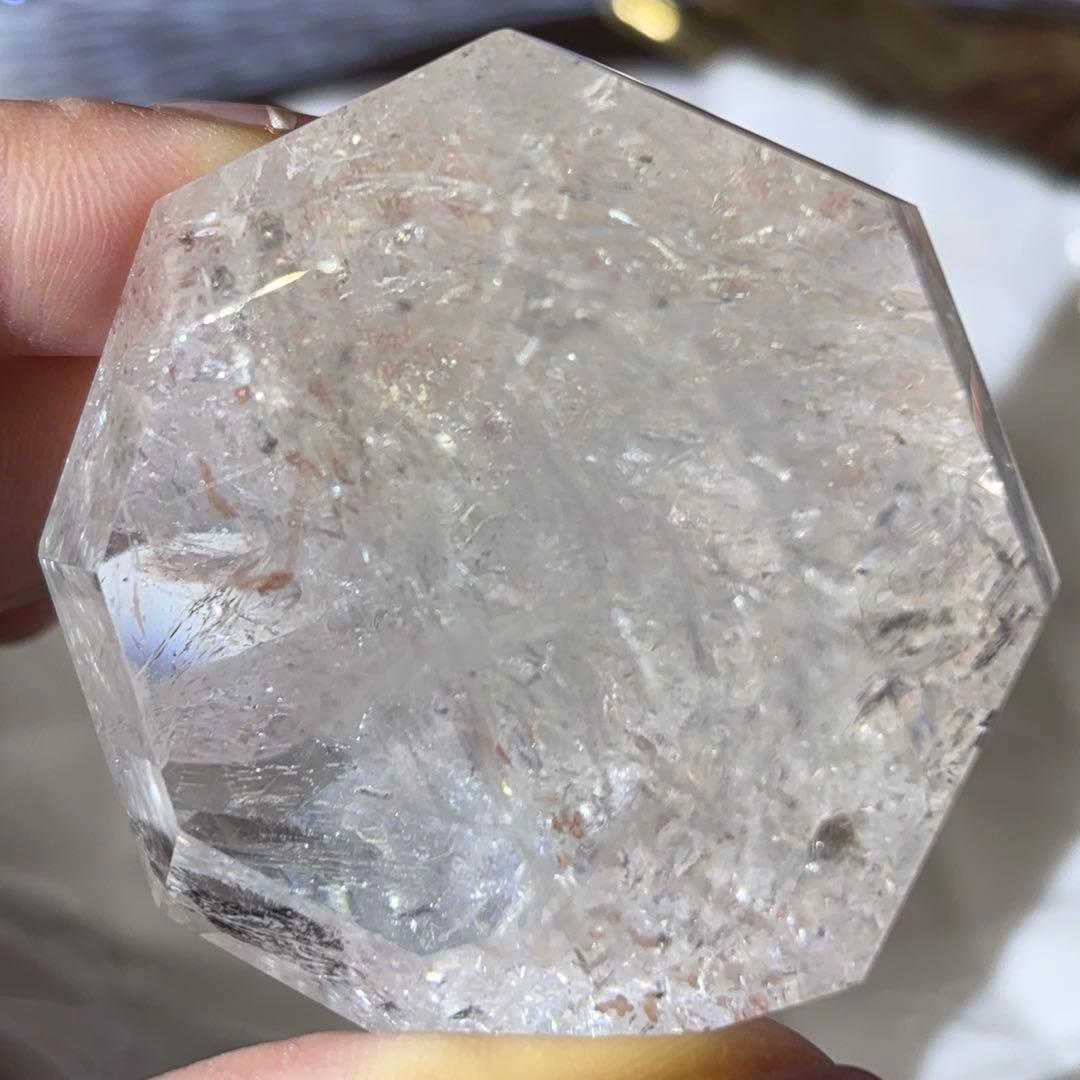 天然石 ピンクアゼツライト ダイヤ型 ピンククリアクォーツ レインボー d495