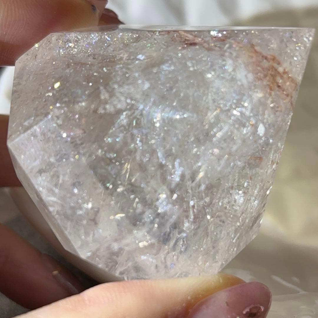 天然石 ピンクアゼツライト ダイヤ型 ピンククリアクォーツ レインボー d495