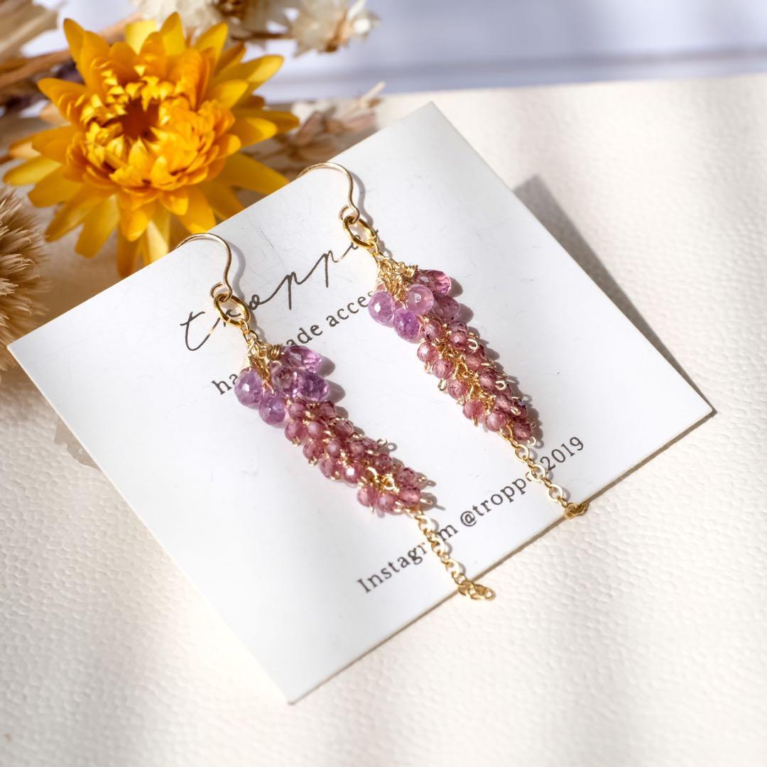 14kgf非加熱パープルサファイア・ロードライトガーネットピアス/イヤリング