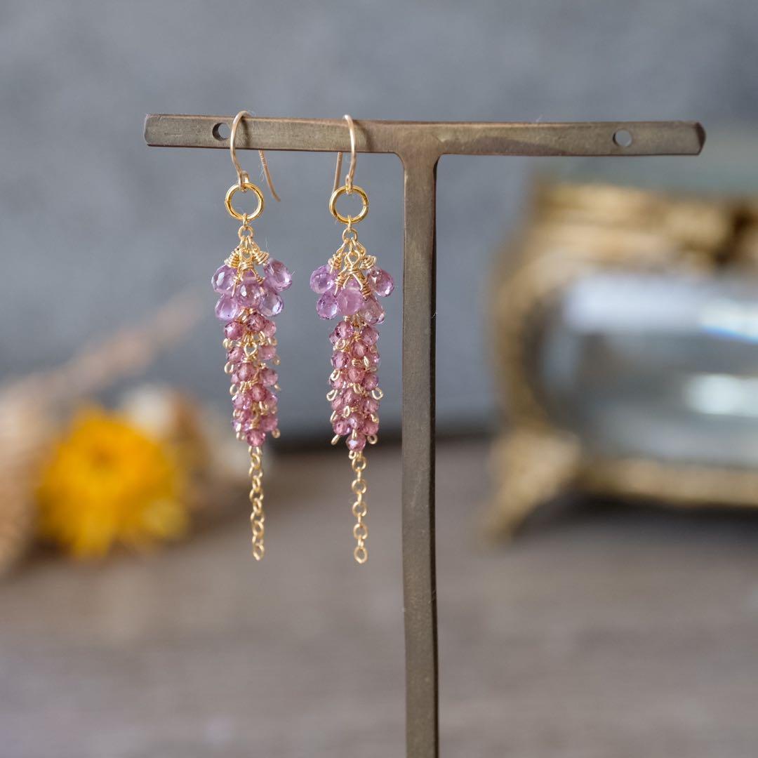 14kgf非加熱パープルサファイア・ロードライトガーネットピアス/イヤリング