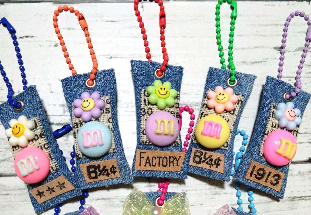 デニムリメイク☆クッションチャーム☆SMILE☺づくし☆8個セット