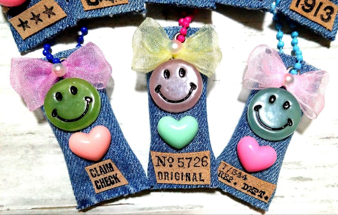 デニムリメイク☆クッションチャーム☆SMILE☺づくし☆8個セット