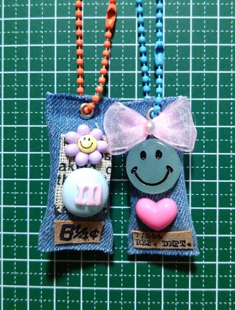デニムリメイク☆クッションチャーム☆SMILE☺づくし☆8個セット