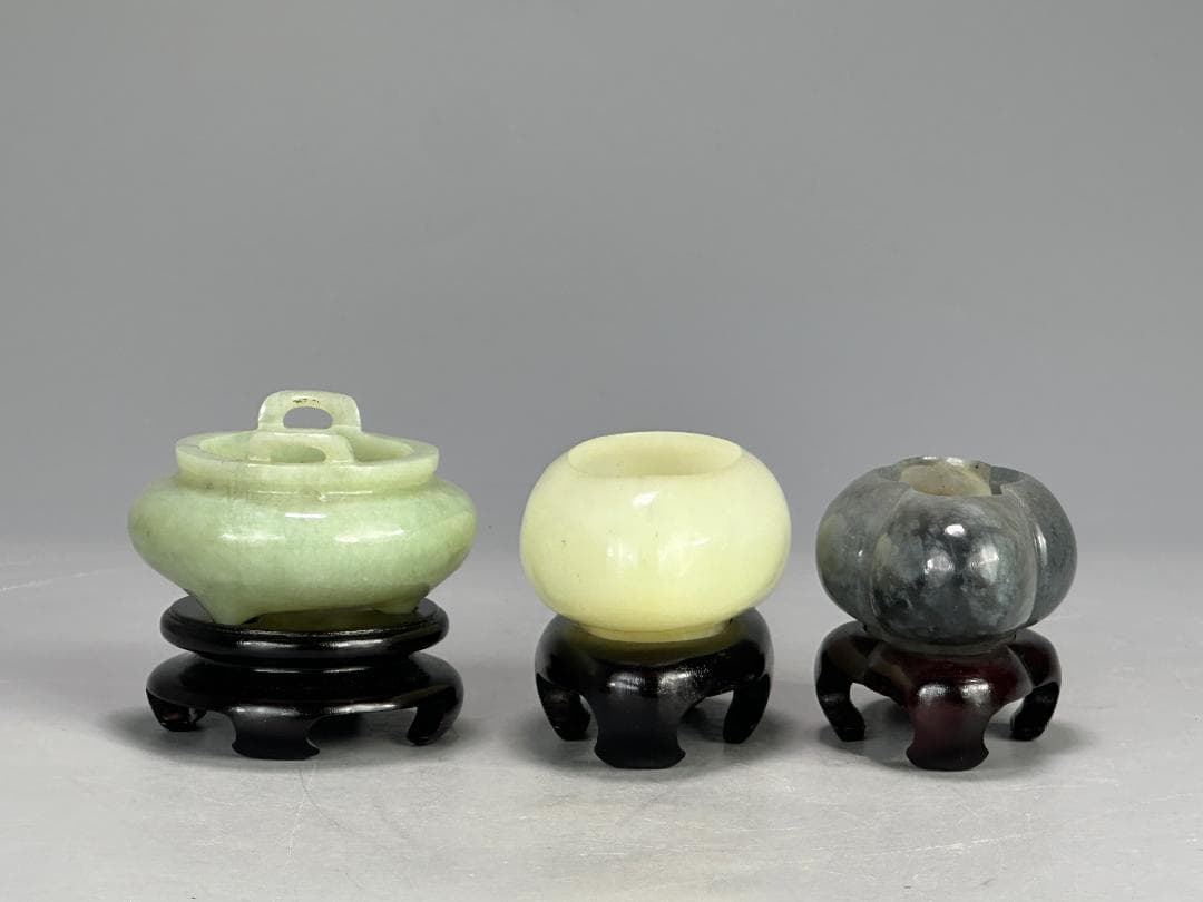 UM1-1中国美術 玉石製　玉製水盂　水洗　墨玉　青玉　白玉　三点まとめ　書道具