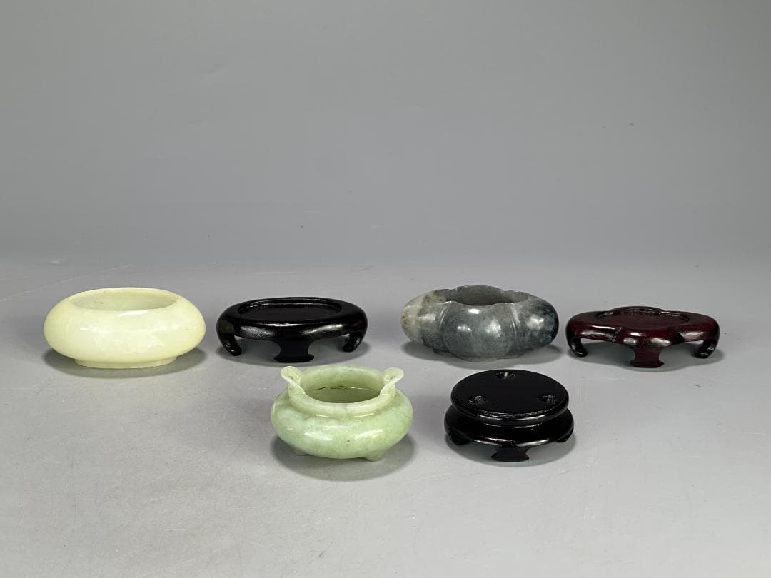 UM1-1中国美術 玉石製　玉製水盂　水洗　墨玉　青玉　白玉　三点まとめ　書道具