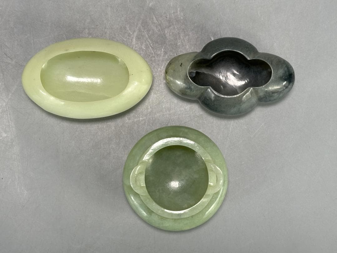 UM1-1中国美術 玉石製　玉製水盂　水洗　墨玉　青玉　白玉　三点まとめ　書道具