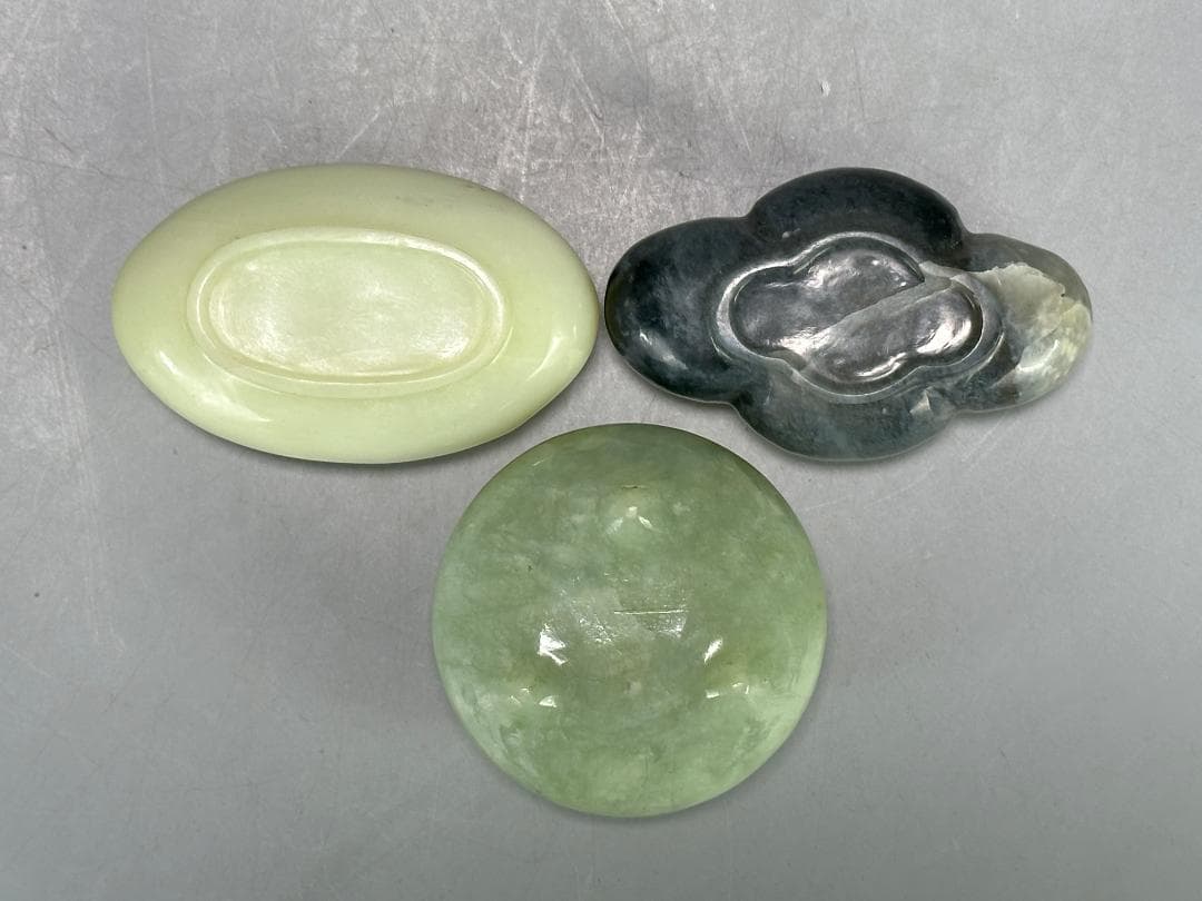 UM1-1中国美術 玉石製　玉製水盂　水洗　墨玉　青玉　白玉　三点まとめ　書道具
