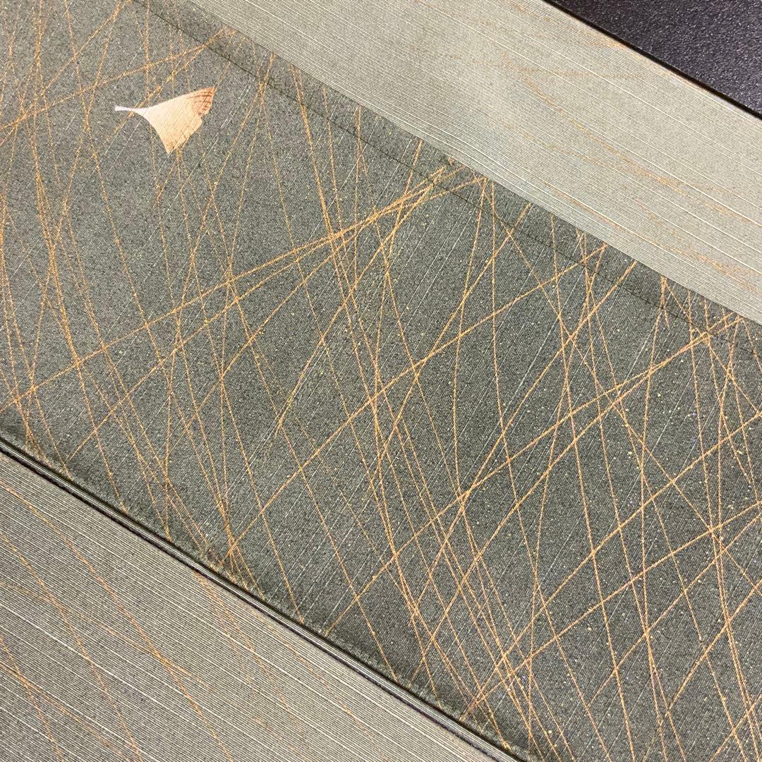 鬼しぼ縮緬　薄縹色に手描きの葉文　リメイク　胡桃皮ハンドルバッグ　浅型マチ広め